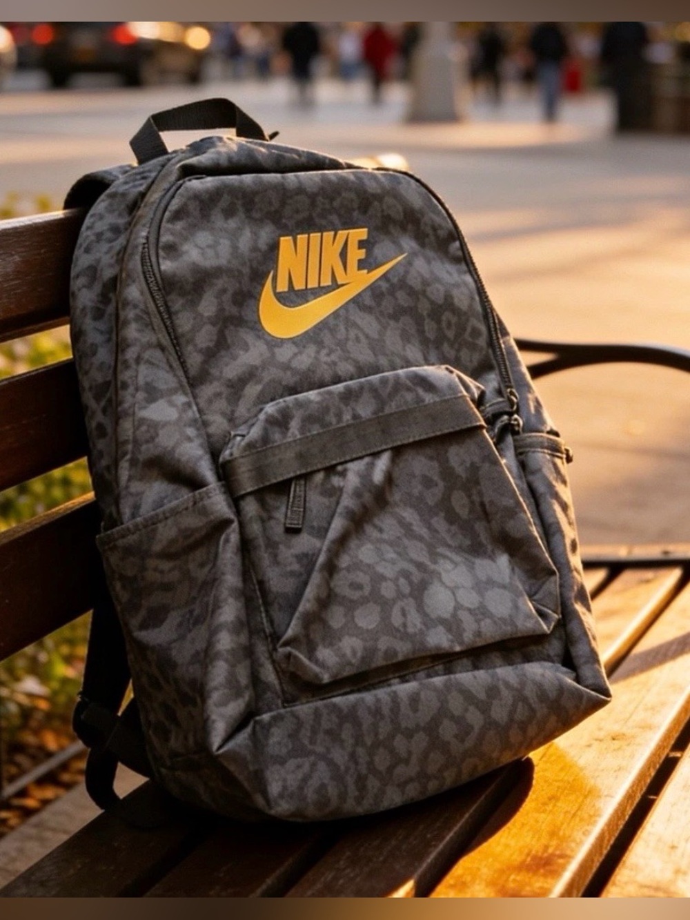 NWTs Nike Heritage Leopard Print Backpack - black gold Nike logo